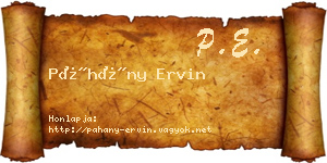 Páhány Ervin névjegykártya